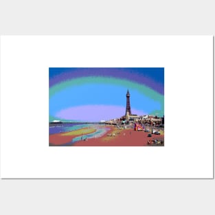 Blackpool Tower and Beach Posterized Posters and Art